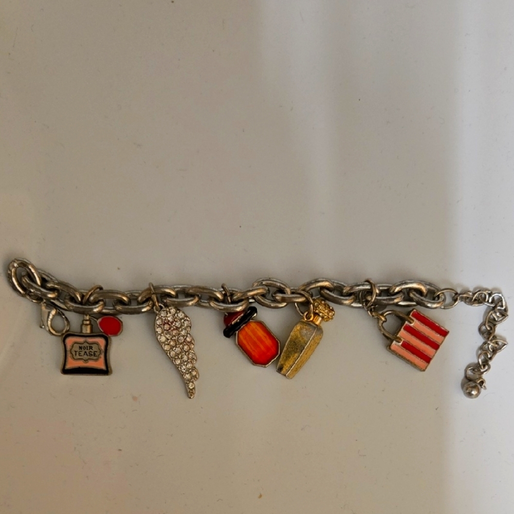 Very Vintage Rare Victorias Secret Silver Charm Bracelet with Colorful Charms